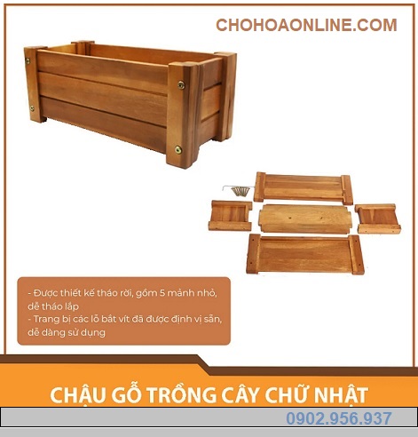 Chậu Gỗ Trồng Cây Hình Chữ Nhật (40x18) Chậu Gỗ Trồng Cây Hình Chữ Nhật (40x18)
