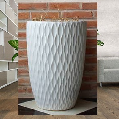 Chậu Sứ Trắng Hình Chữ V Vân Mắt Lưới