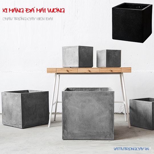 Chậu xi măng trồng cây vuông 60cm Chậu xi măng trồng cây vuông 60cm